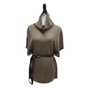 Raffi Cashmere Mini Cable Knit Roll Neck Poncho Sweater Neutral Taupe EUC Size M